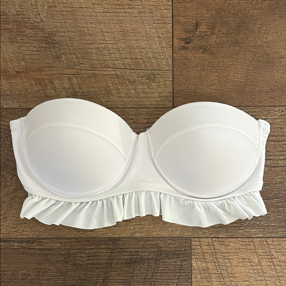 Strapless Ruffle-Trim Push-Up Swim Top - White